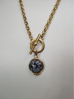 Vintage Deja Designs Yellow Goldtone Glass Pendant  Necklace 16"
